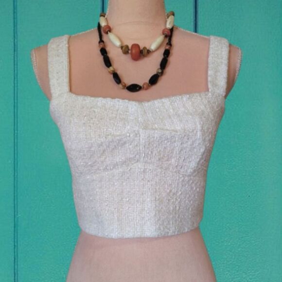 A Loves A White Woven Tweed Sleeveless Cami Crop Top Size Medium - Picture 1 of 13